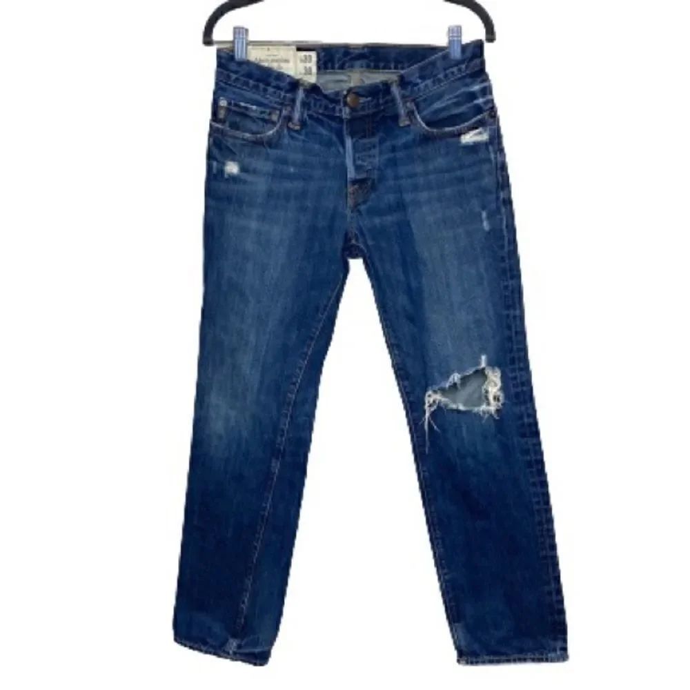 Abercrombie & Fitch button fly slim straight distressed jeans 30 X 30